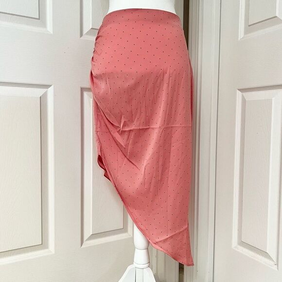 BCBGeneration Pink Black Ruched Asymmetrical Polka Dots Skirt Size 6 - Picture 5 of 10